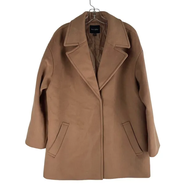 Express Wool Blend Cocoon Coat Snap Button Camel Tan Size L - Image 4
