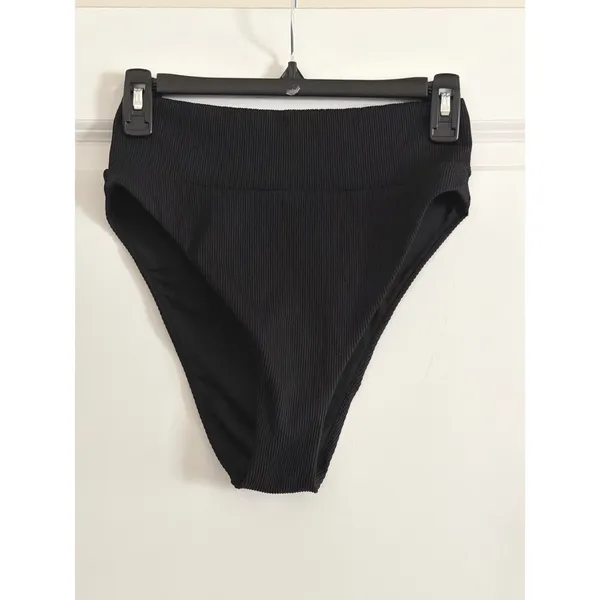 Aerie Black Ribbed High Cut Cheeky Bikini Bottom Medium NWT - Image 2