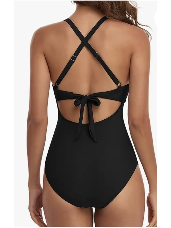Eomenie Size Medium Black One Piece Tummy Control Cutout High Waisted Swimsuit. - Image 3
