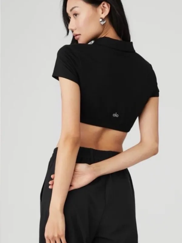 Alo Yoga Black Cropped Polo - Image 3