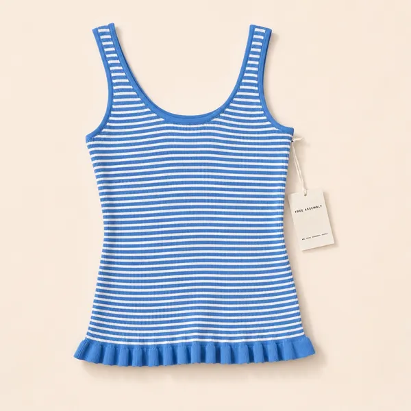 Free Assembly Blue White Striped Knit Tank Ruffle Top Tiered Mini Skirt Set‎ S - Image 4