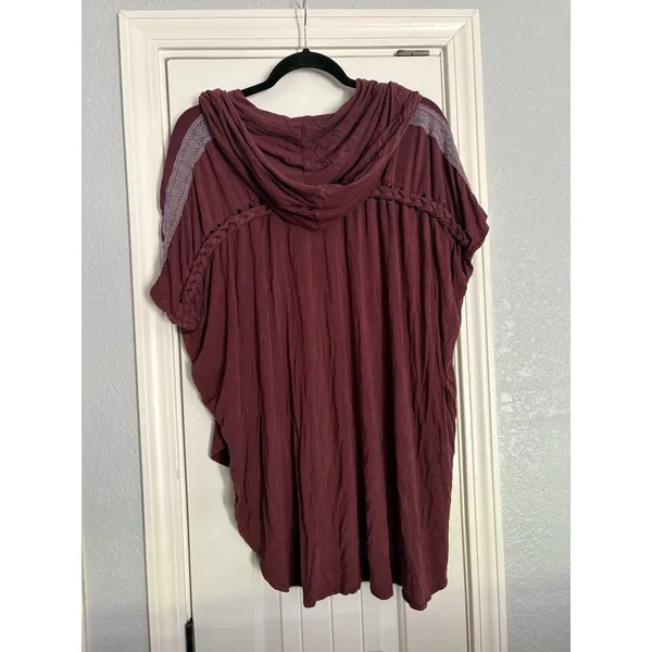 POL Oversized Hooded Tunic Top Boho Purple Braided Trim Crochet Lagenlook‎ M/L - Image 9
