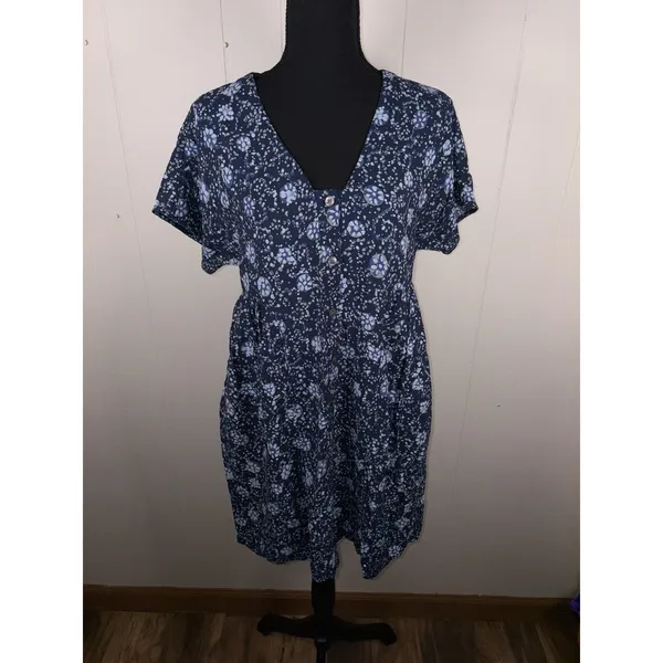 Madewell Alexandra Button-Front‎ Mini Dress blue floral S Pockets - Image 2