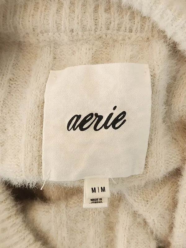 Aerie Cream Ribbed Fuzzy Sweater Size Medium - Image 5