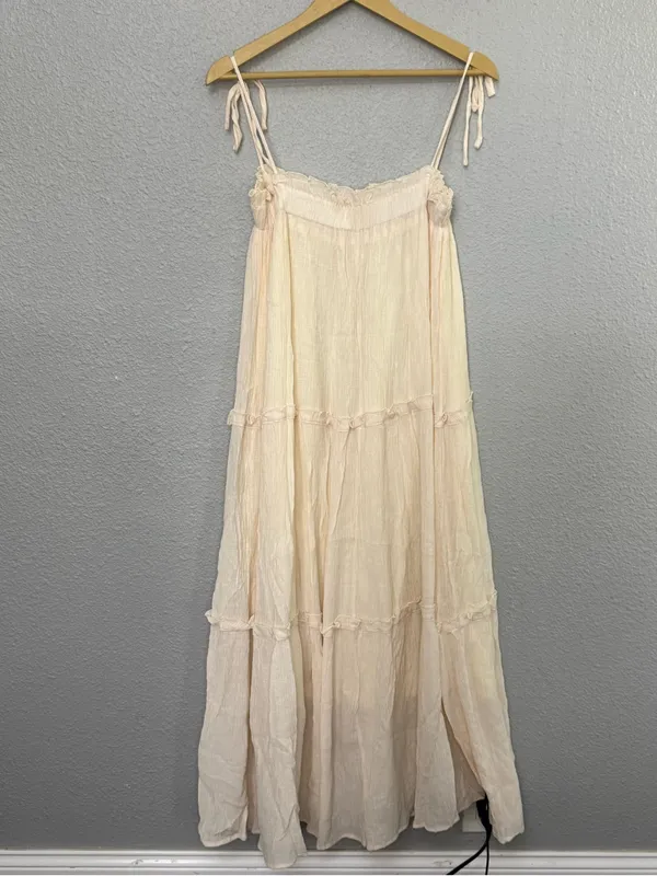 Altar'd State Cream Tiered Tie-Strap Maxi Dress Size Large - Image 3