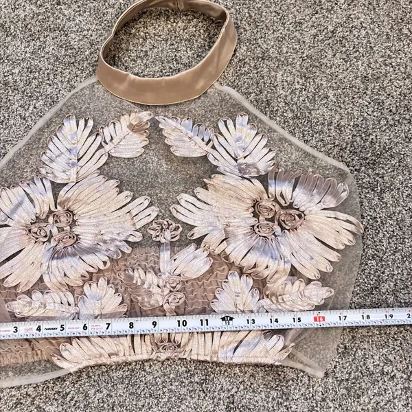 Floral Satin Ribbon & Mesh Embroidered 3D Sheer Sleeveless Tank Top Crop Top - Image 8