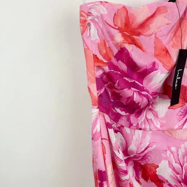 Lulus Divinely Blooming Pink Multi Floral One-Shoulder Midi Dress Party XS NWT - Image 12