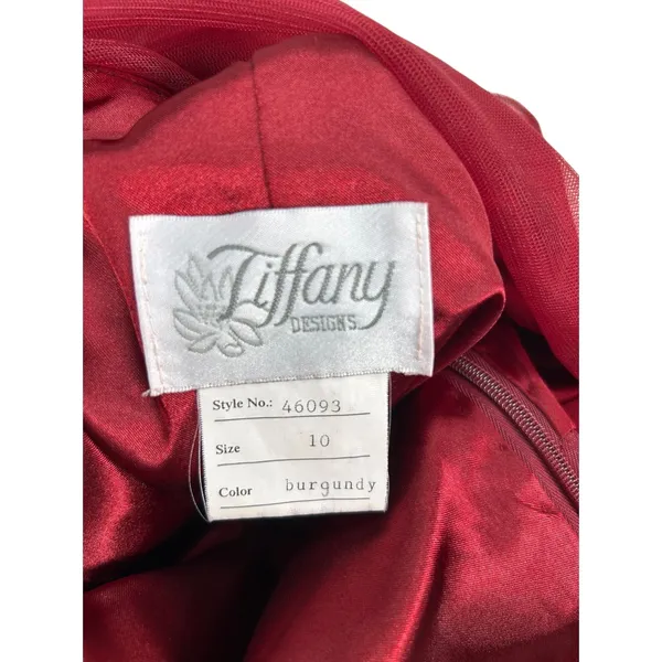 Tiffany Designs Burgundy Beaded Ruffle Mermaid Formal Gown Size 10 - Image 7