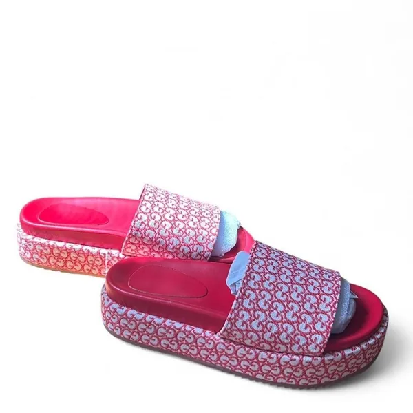 Red Platform Slides Chunky Cherry Sandals Y2K Glam Vacation Coastal Resort Sz 4 - Image 4