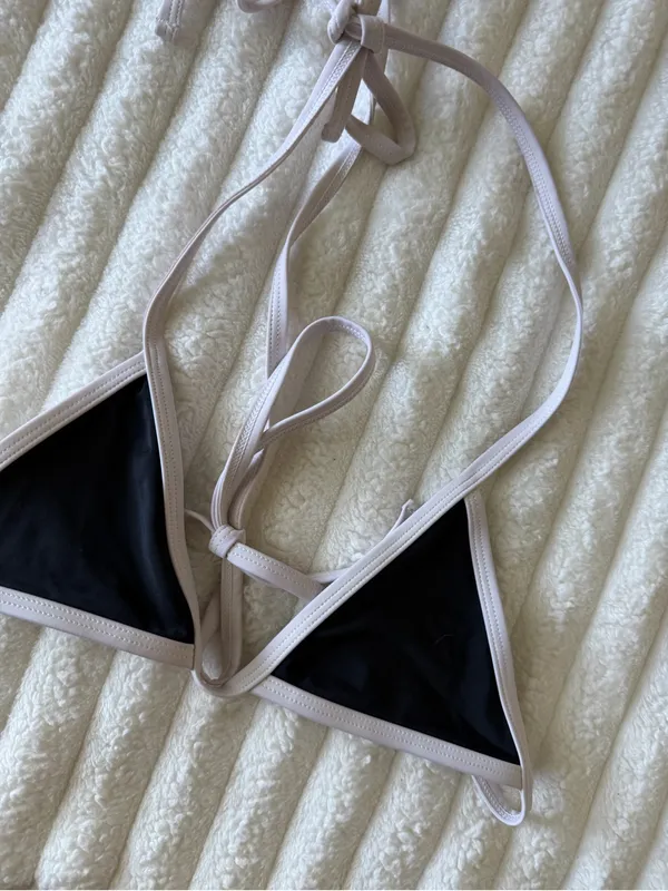 Edikted Dina Contrast Triangle Black and White Strappy Bikini Top - Image 3