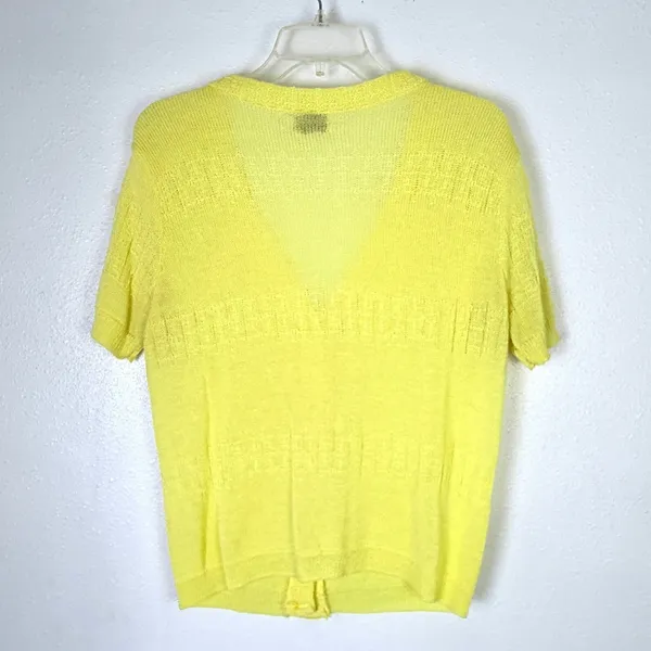 Vintage 60s Sweetree Lemon Yellow Pointelle Short Sleeve Cardigan - Image 2