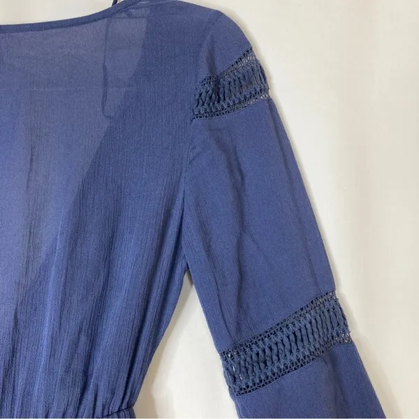 Roxy Navy Blue Long Sleeve Tie Front Beachy Mini Dress Womens XS - Image 5
