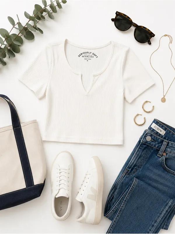 Aeropostale Seriously Soft White Ribbed Seamless Split Neck Baby Tee Medium Top - Image 13