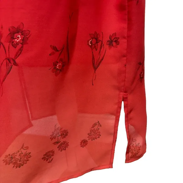 M.H.M. Melissa Harper Dress Red Floral Ombre Chiffon‎ Vtg Y2K Party Wedding 10 - Image 4