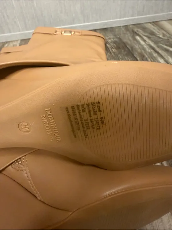 Over-the-Knee Smooth Beige Faux Leather Wedge Boots Size 9.5 Wide - Image 13
