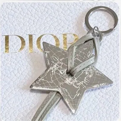 Christian Dior New Silver Star Keychain Bag Charm w/ Logo Gray Leather Tassel - Image 2