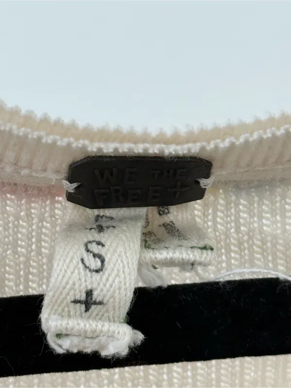 {S} We the Free Free People Cream Waffle Knit Henley Top with Multicolor Trim - Image 8
