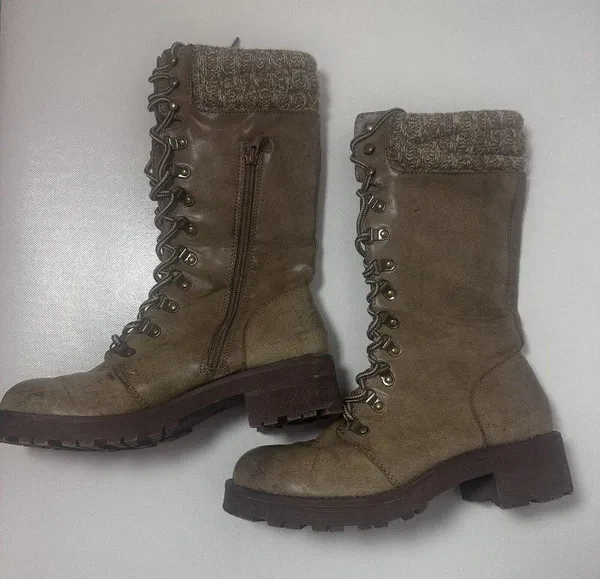 Mia Boots Womens 8 Tan Beige Distressed Sweater Cuff Tall Combat Aviator… - Image 2