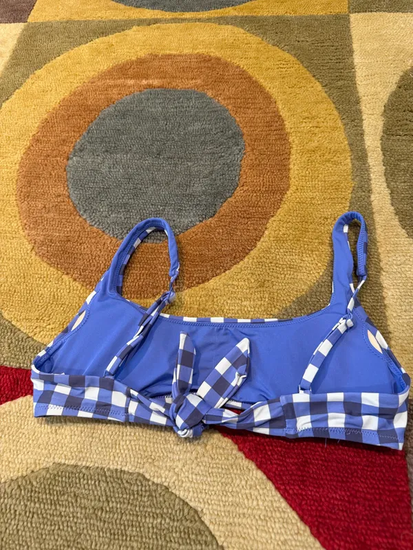 Aerie Scoop Bandeau Bikini Top Tie Back Swim Swimwear Plaid Gingham Size Small - Image 2