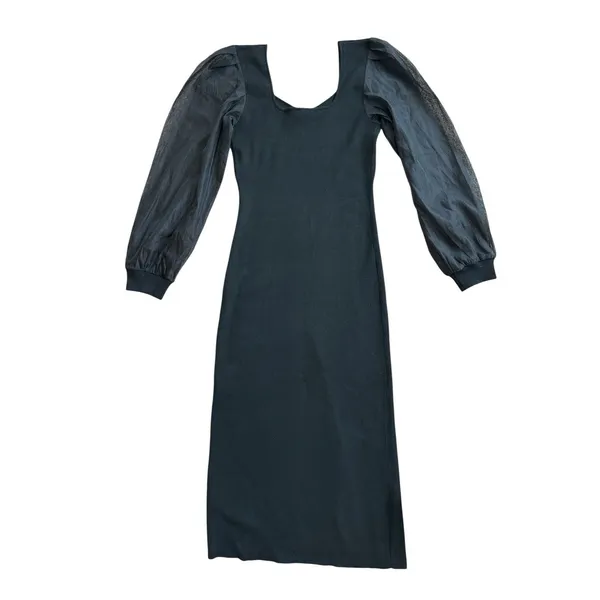 ASTR The Label Ribbed Sweater‎ Knit Maxi Dress Medium Black Long Sheer Sleeve - Image 5