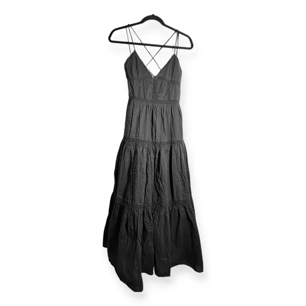 ZARA S Black Lace Midi Dress 100% Cotton Tiered Dark Romance Ruffle Sundress - Image 4