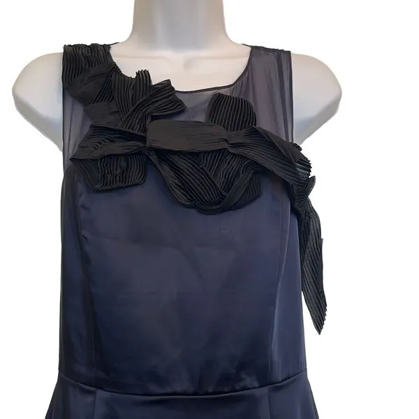 Taylor Navy Blue Satin Silk Pleated Cocktail Sheath‎ Dress Party Formal Gala - Image 2