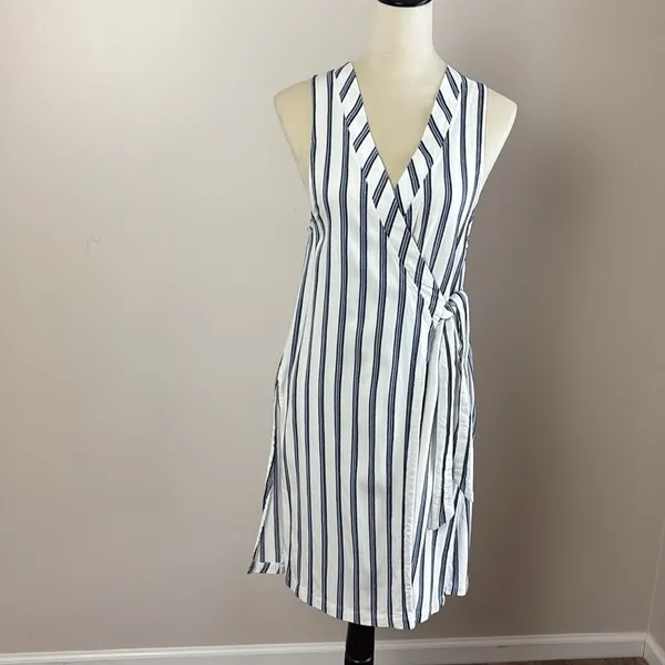 Free People Tuxedo Stripe Wrap Dress Sleeveless‎ Blue Side Slit Size XS - Image 15