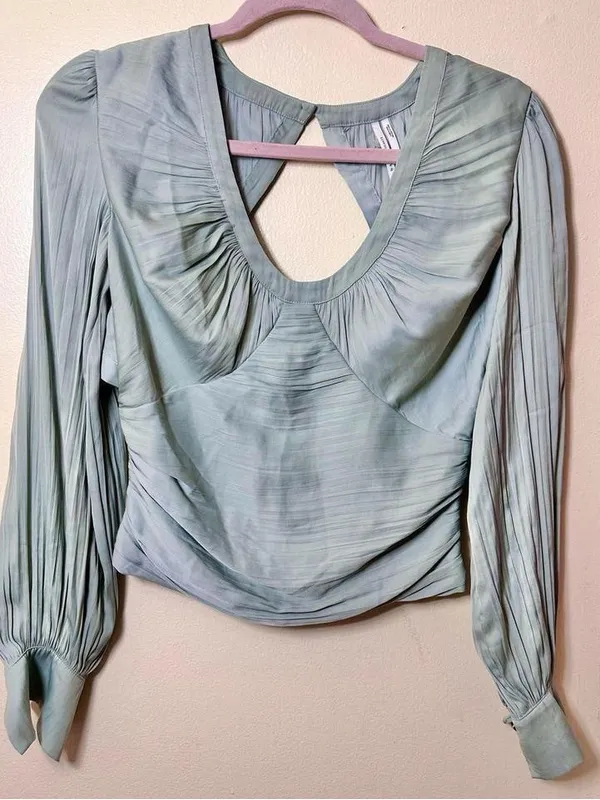Anthropologie Green Long Sleeve Open-Back Womens blouse, size XS - Image 3