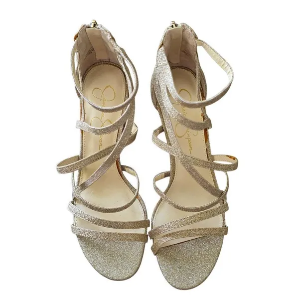 Jessica Simpson Stassey Sandal Size 8.5 Gold‎ Glitter Open Toe Block Heel - Image 4