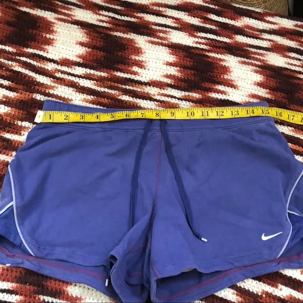 Nike Just Do It Fold over Y2K 2000s Micro Mini Booty Shorts Drawstring Low Rise Basketball Volleyball Purple Black #Retro #Sporty Size L Measurement in pics - Image 6