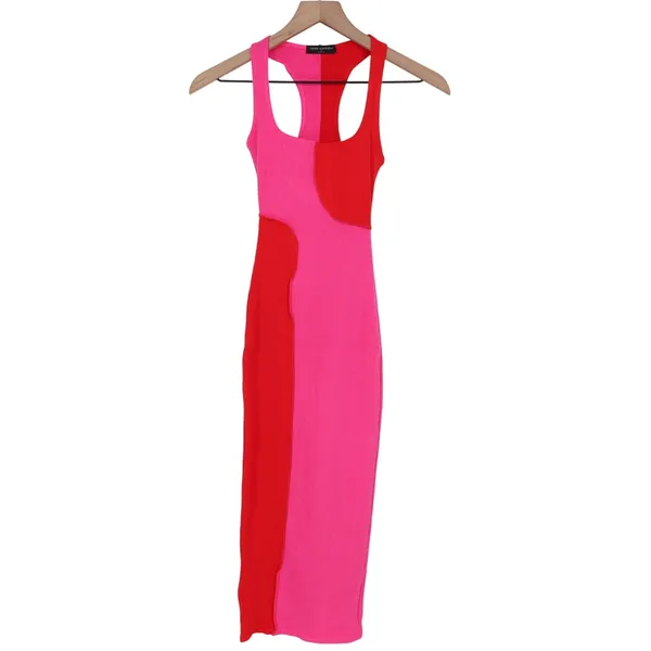 Naked Wardrobe Pink Red Colorblock Ribbed Midi Dress Womens XS - Image 2