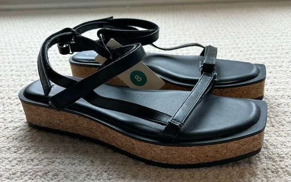 A New Day Black Nova Platform Cork Strappy Sandals Size 8 - Image 3