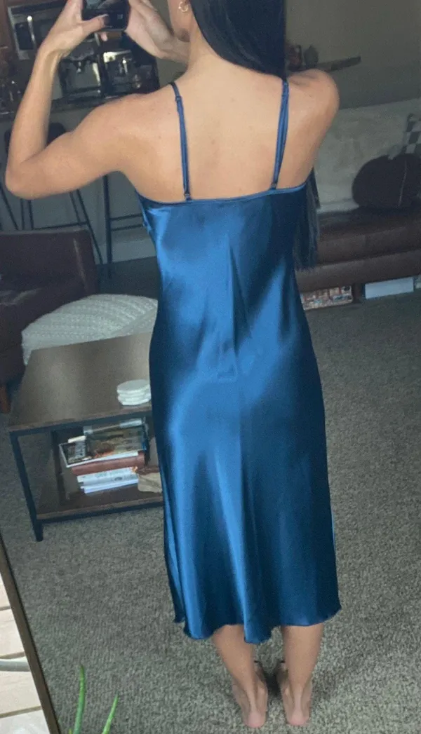 Navy Blue Silk Dress - Image 2
