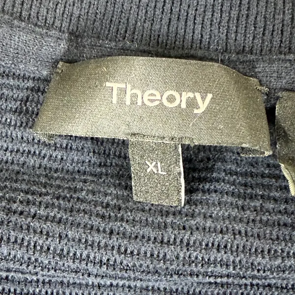 Theory Avell FZ Breach Navy Blue Ribbed Cotton Full Zip Mock Neck Sweater‎ XL - Image 2