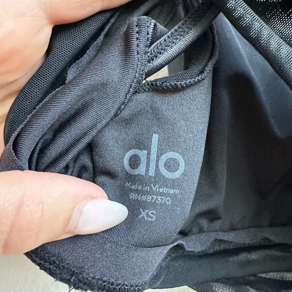 Alo Yoga Lavish Bra Bralette Strapped Mesh Band Glossy Black Lurex Shine Size XS - Image 7