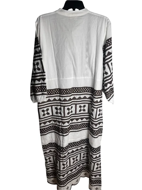 Julia Amory Brown & White Embroidered Scalloped Hem Maxi Caftan Dress XL NWT - Image 5