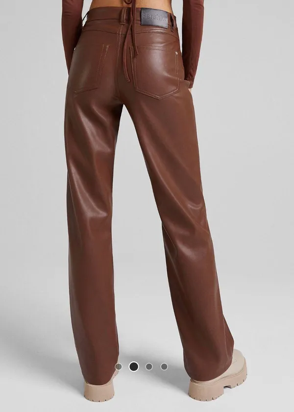 Bershka Brown Straight Leg Leather Pants - Image 2