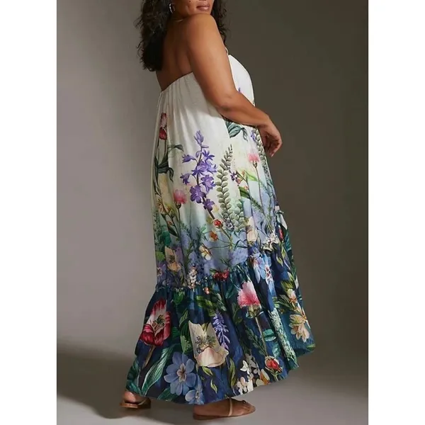 NWT Anthropologie Ruffle Cascade High-Low Dress XL Floral Botanical OB1465466‎ - Image 2