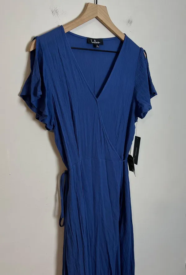 Lulus NWT - Heart of Marigold Denim Blue Wrap Maxi Dress - Image 4