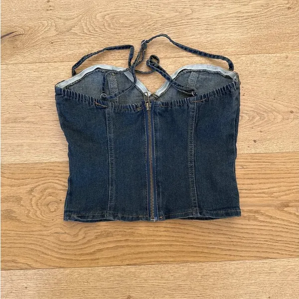 SHEIN - Studded Corset Style Crop Top in Denim Blue - Image 2