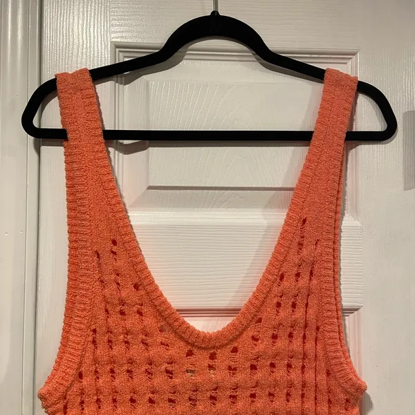 NWT Uncharted Threads Size L Coral Stretchy Knit Crochet Terry Cover Up Dress - Image 2