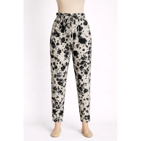 Bassike Womens Pants Motley Marble Print Paperbag Waist Drop Crotch Harem Size 1 - Image 2
