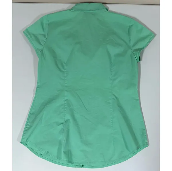 Worthington Teal Collared Button-Down Short Sleeve Shirt Top Blouse Size S 🦋✨ - Image 4