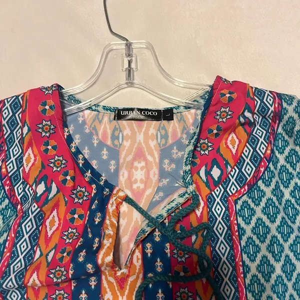 Urban Coco Boho Pullover Southwestern Tunic Top with Tassel Tie size L - Image 3