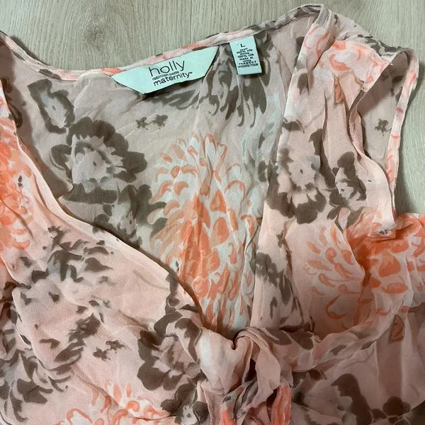 Holly Maternity Sheer Silk Floral Print‎ Peach Maxi Dress Maternity Cottagecore - Image 6
