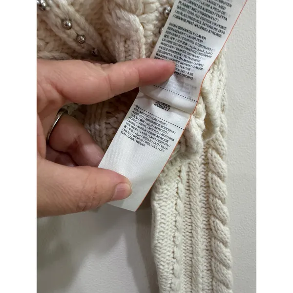 Superdry Sartorial Womens Cream Cable Knit Studded Mock Neck Cropped Sweater XS - Image 7