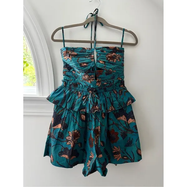 Ulla Johnson Isidro Romper Playsuit 6 Lagoon Teal Floral Print Resort Luxury - Image 6