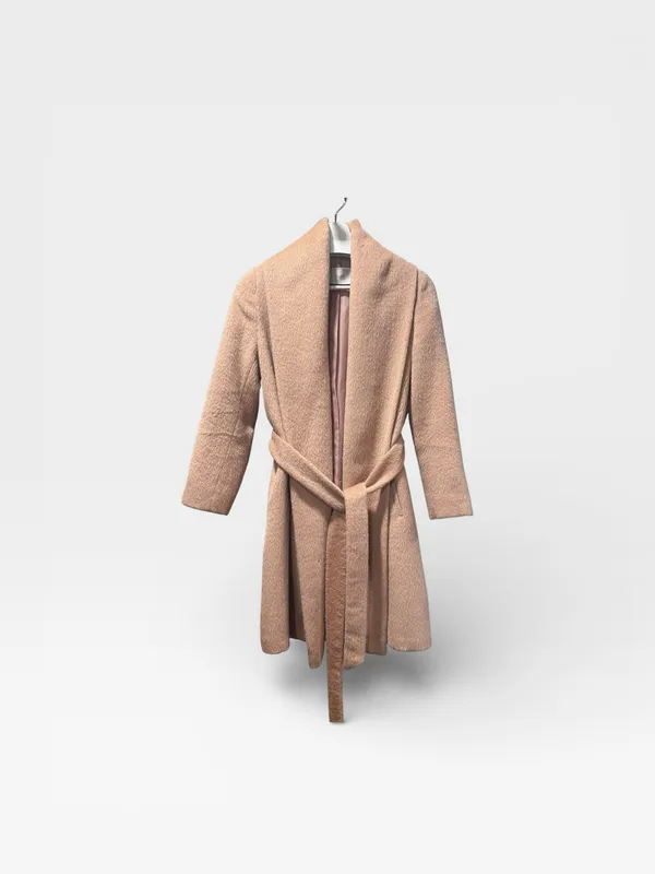 JIGOTT Alpaca Wool Wrap Coat - Quiet Luxury Minimalist Belted Trench Small - Image 2