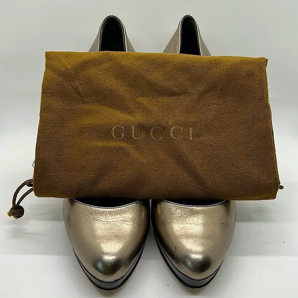 Gucci Authentic Gorgeous Metallic Nappa Silk Block Heel Shoes **Size 7** - Image 11