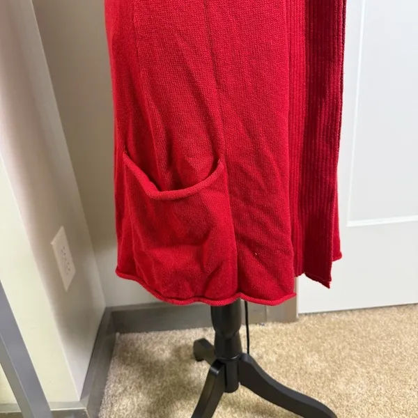 Coldwater Creek Red Sleeveless Long Red Knit Cardigan Cashmere Blend Holiday M - Image 4